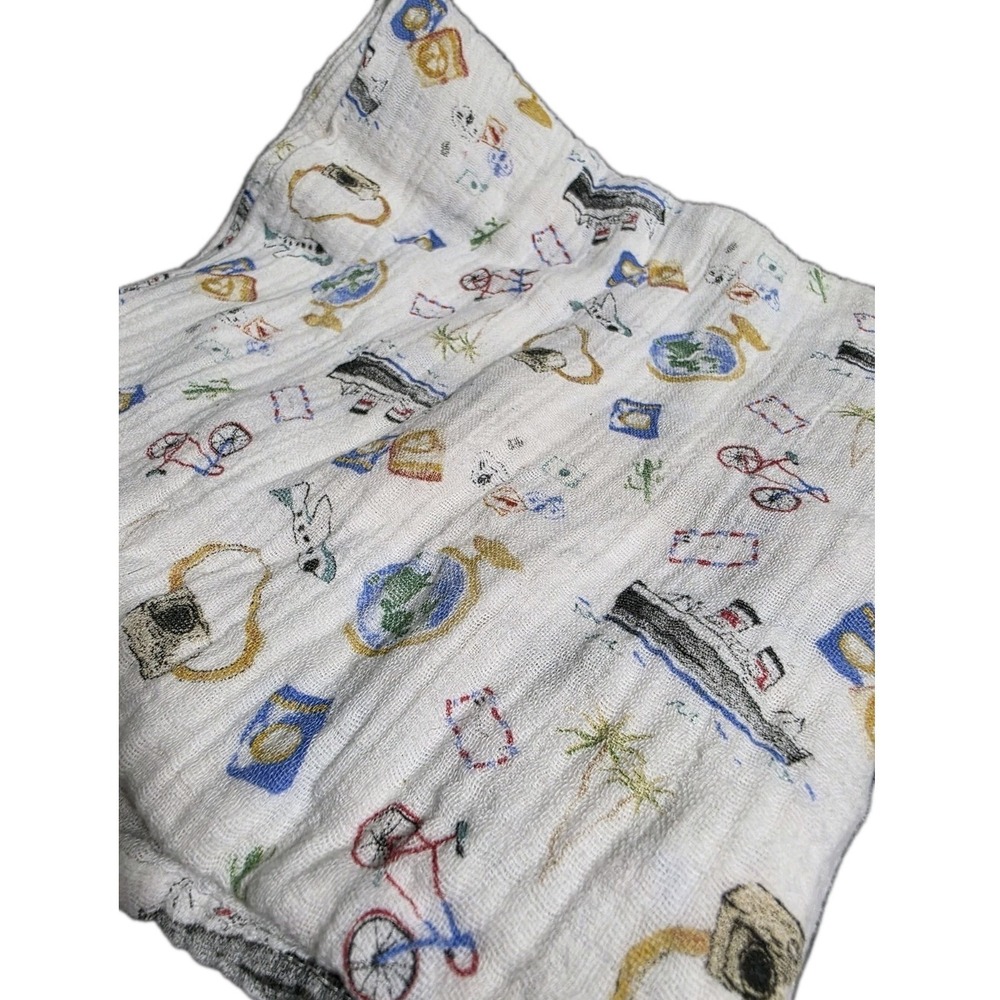 Aden + Anais Muslin Swaddle Baby Blanket | Travel Theme | Ships Globes Vehicles